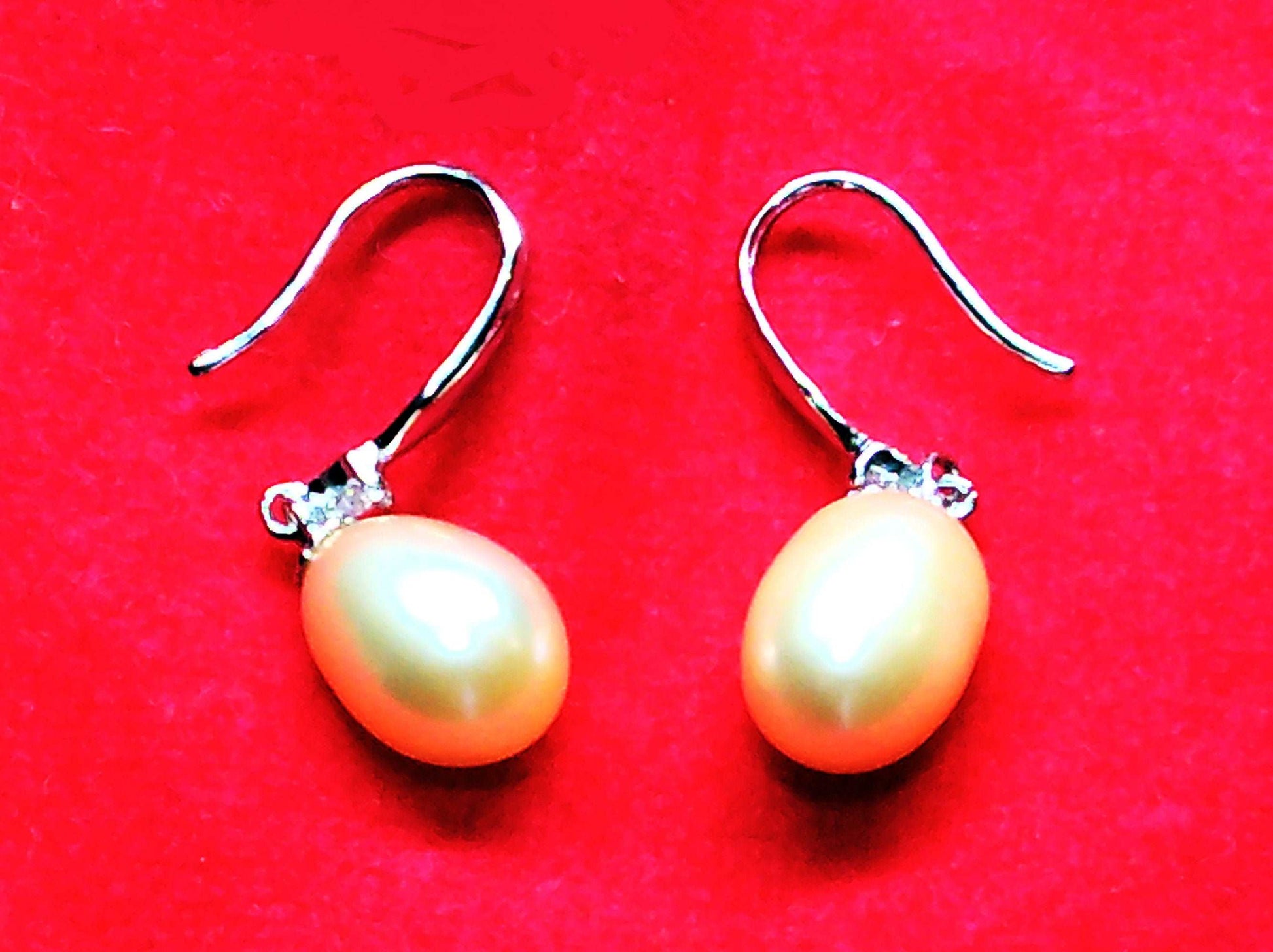 Best quality freshwater pearl dangle earring with CZ stone in Sterling Silver - Providence silver gold jewelry usa
