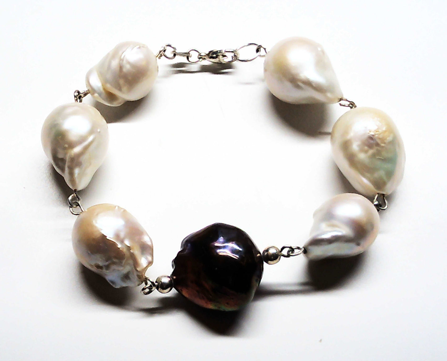 7.75 inch baroque pearl bracelet handcrafted in our shop solid sterling silver materials - Providence silver gold jewelry usa