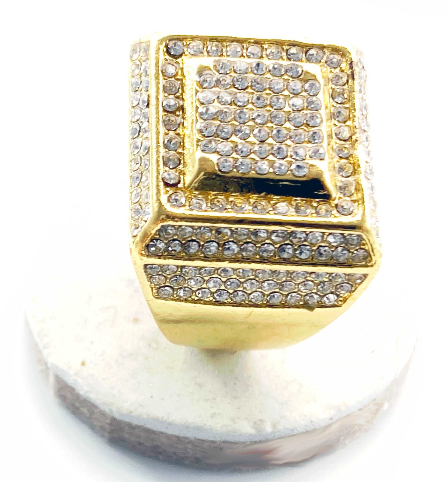 14K Gold Finish Pyramid mens CZ diamond ring over 3 carats of stones. - Providence silver gold jewelry usa