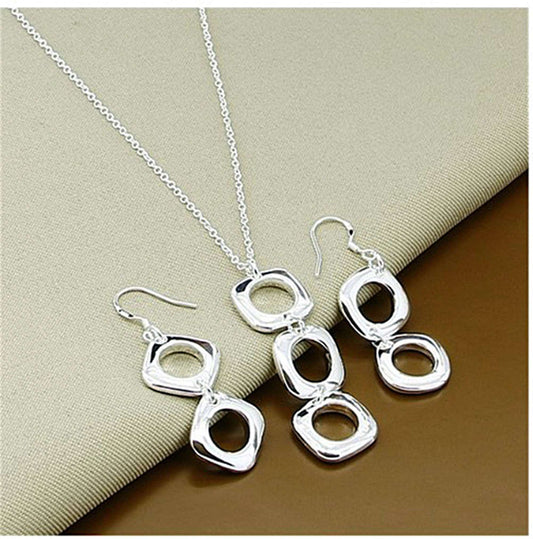 Elegant Sterling Silver Necklace and Earring Set trendy Square designer Design - Providence silver gold jewelry usa