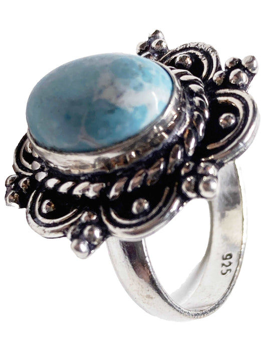 Sterling silver Larimar stone ring size 10 handcrafted - Providence silver gold jewelry usa