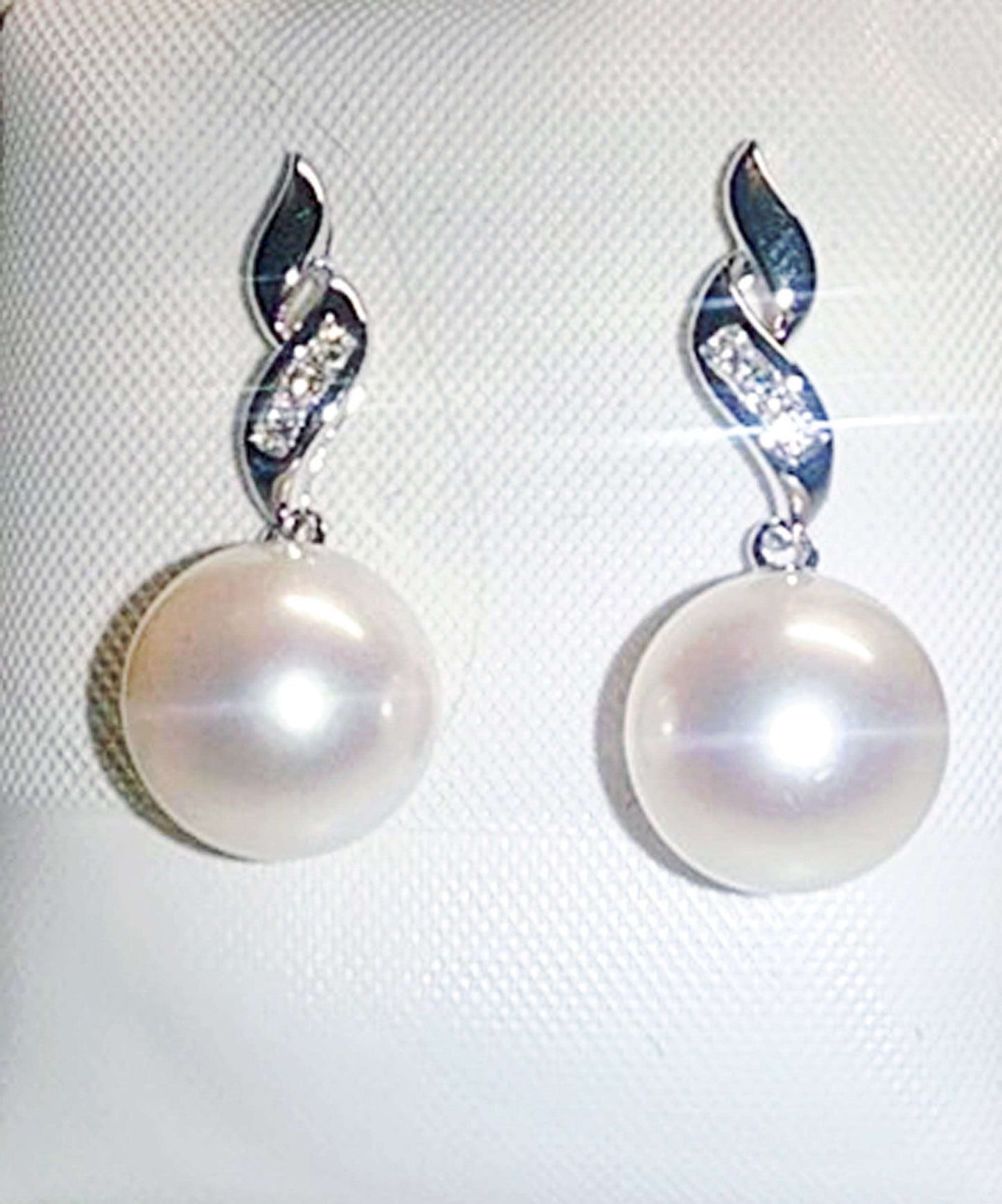 14k White gold Pearl & Diamond earring AAAA quality - Providence silver gold jewelry usa