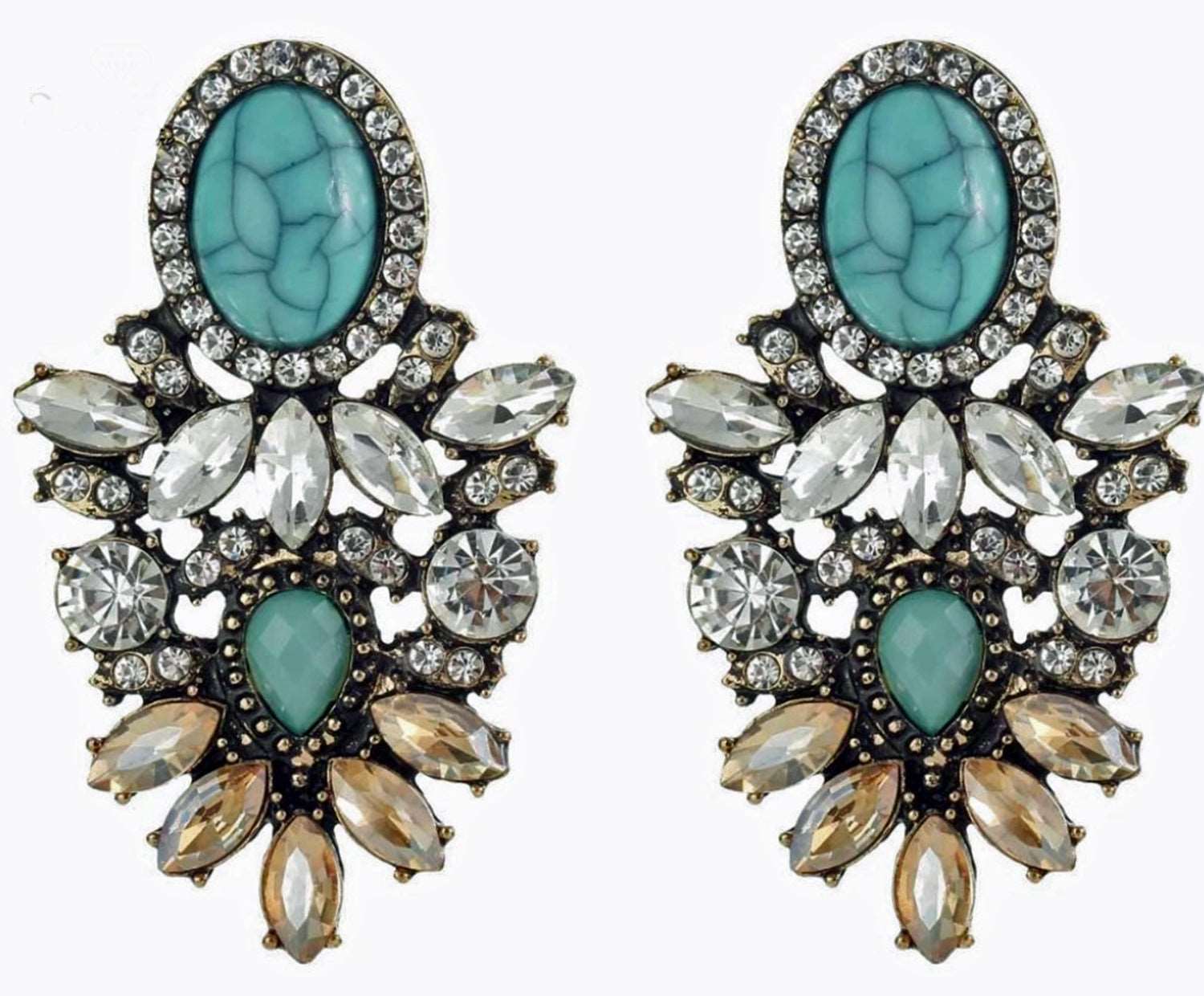 Fashion rhinestone turquoise earrings - Providence silver gold jewelry usa