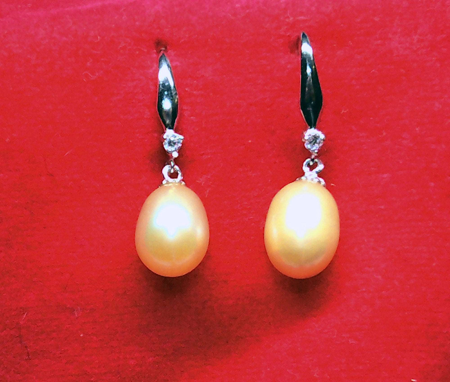 Best quality freshwater pearl dangle earring with CZ stone in Sterling Silver - Providence silver gold jewelry usa