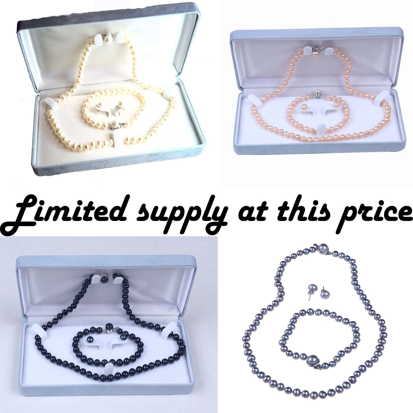 Excellent quality 3 piece freshwater pearl set in elegant gift box - Providence silver gold jewelry usa