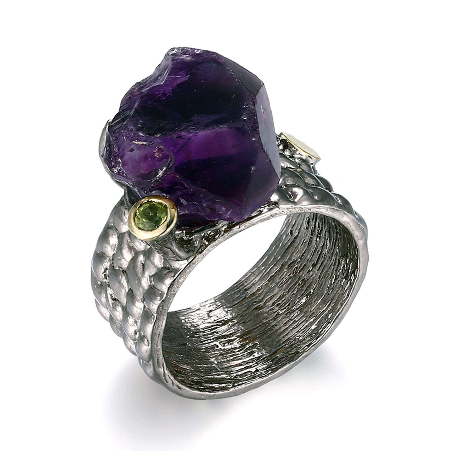 Large uncut amethyst stone in sterling silver ring - Providence silver gold jewelry usa