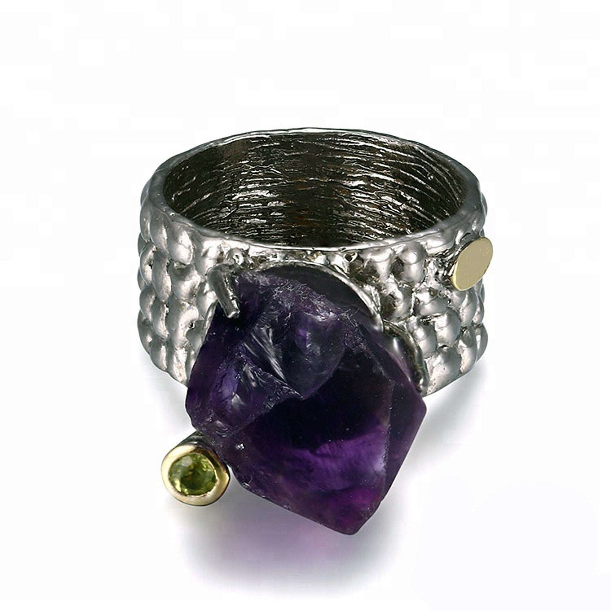 Large uncut amethyst stone in sterling silver ring - Providence silver gold jewelry usa