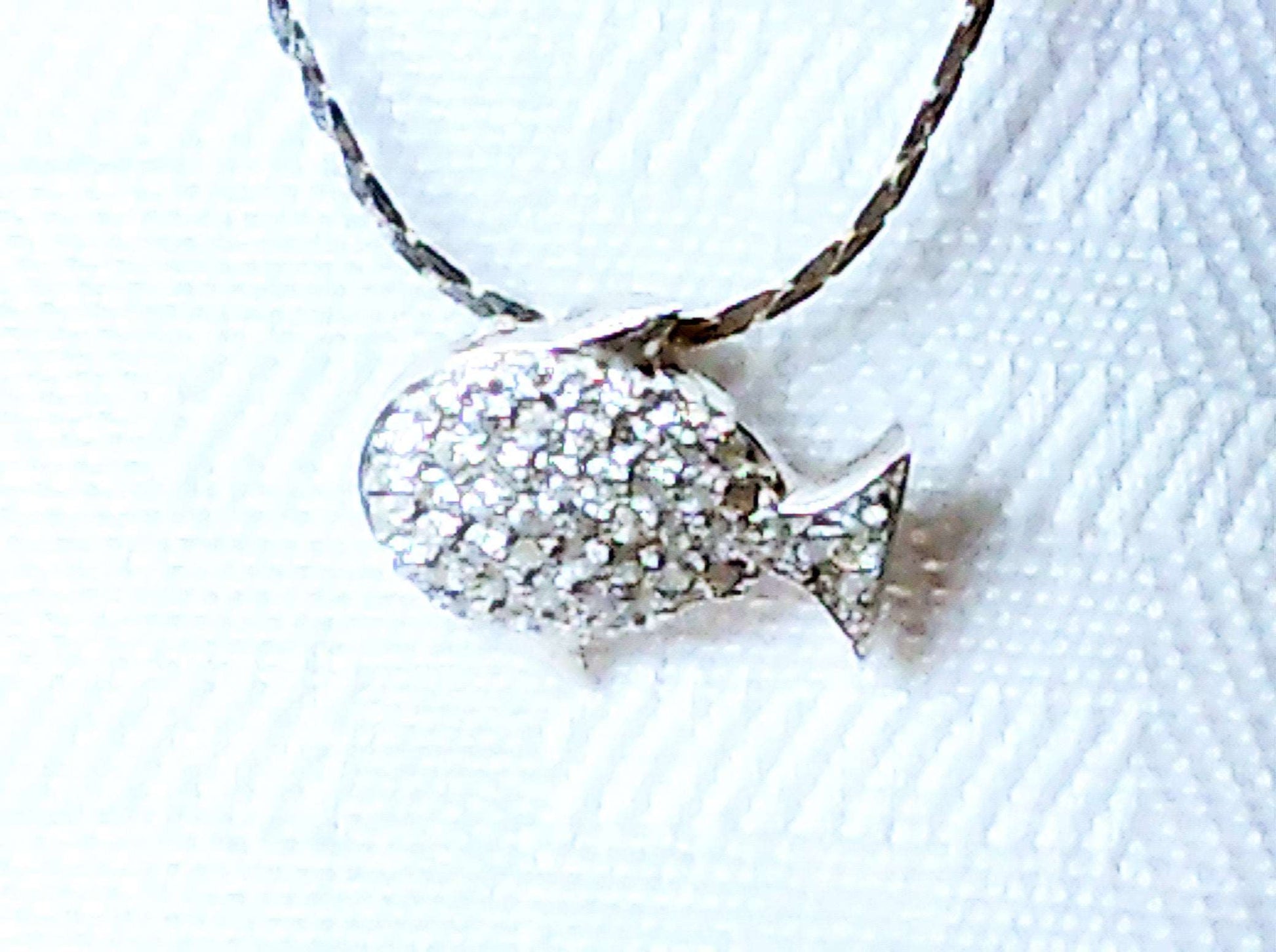 Sterling silver fish pendant with cubic zirconia stones - Providence silver gold jewelry usa