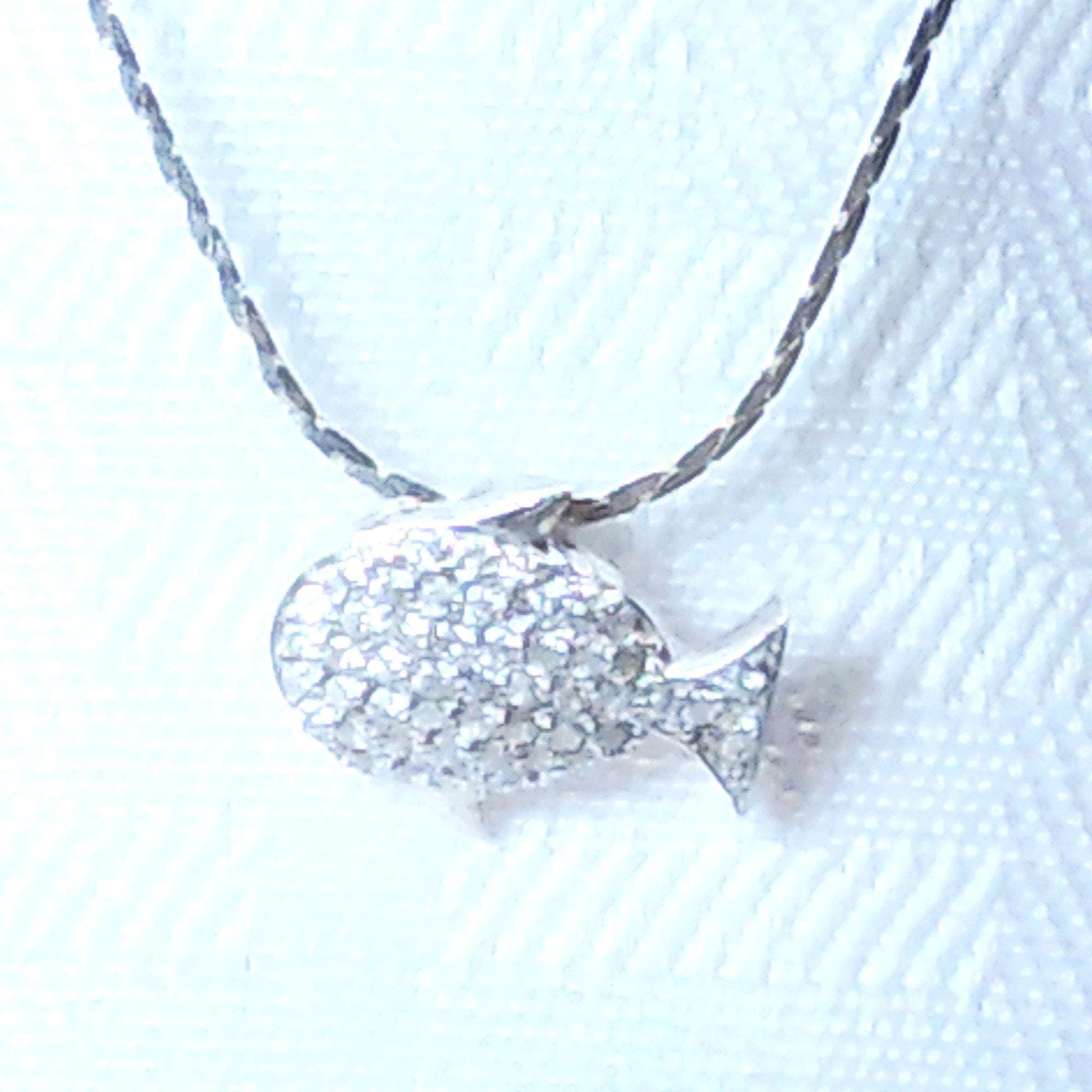 Sterling silver fish pendant with cubic zirconia stones - Providence silver gold jewelry usa
