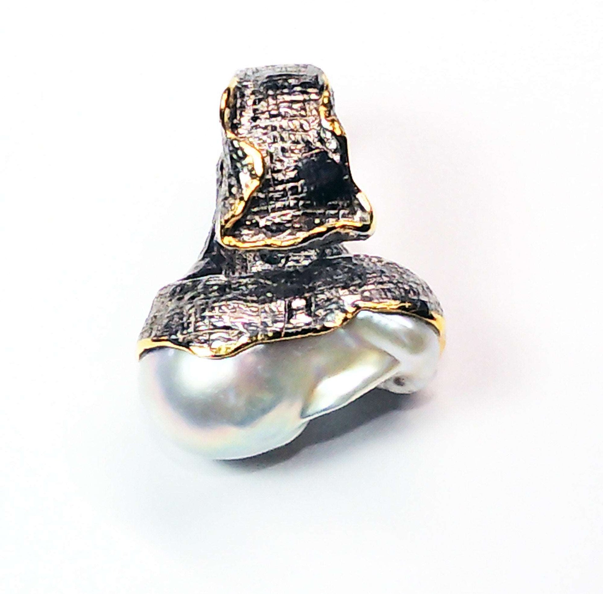 Baroque Pearl ring in sterling silver and gold overlay accents with gemstones - Providence silver gold jewelry usa