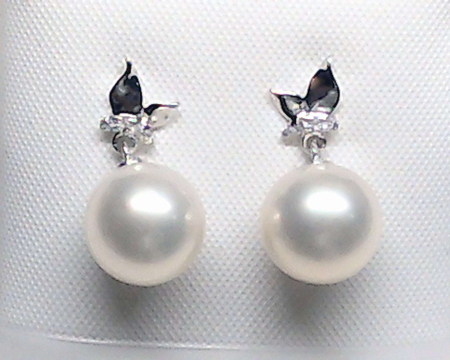 14K White Gold and diamond Pearl Earrings - Providence silver gold jewelry usa