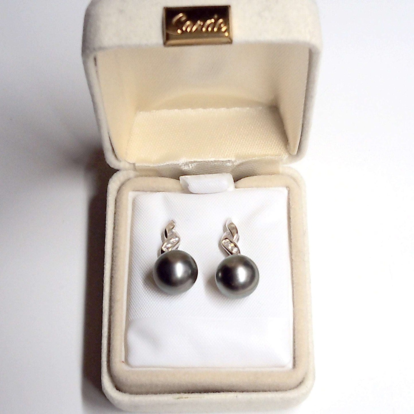 14k gold tahitian drop pearl earring with top grade diamonds - Providence silver gold jewelry usa