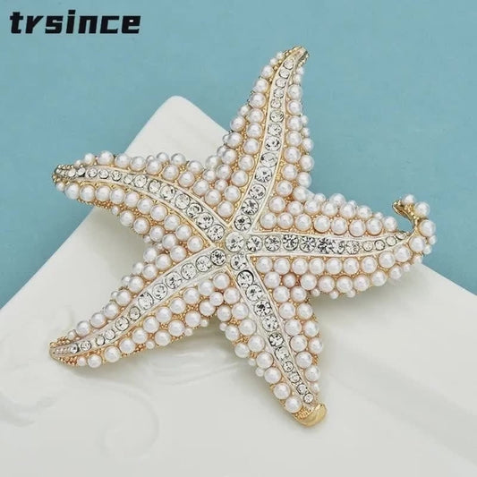 Starfish Brooch with pearls and rhinestones for summertime