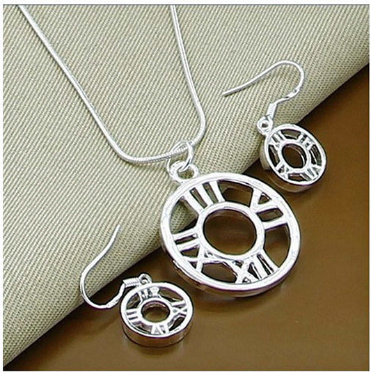 Elegant sterling silver necklace and earring set in Roman Numeral design - Providence silver gold jewelry usa