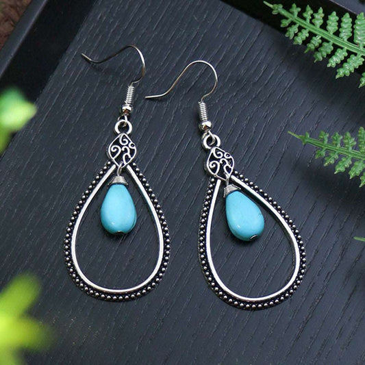 Modern silver finish and turquoise drop earring - Providence silver gold jewelry usa