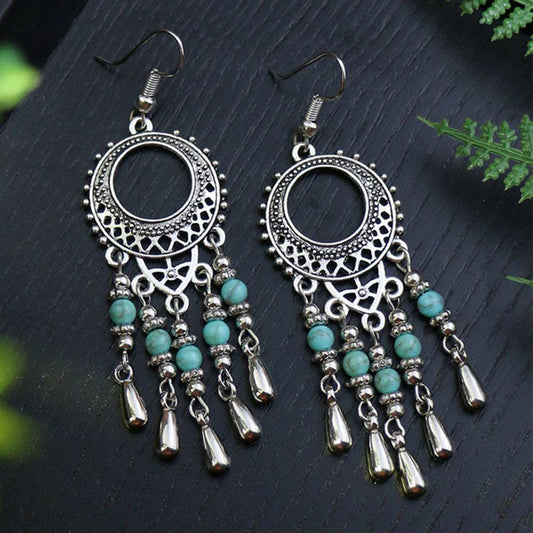 Indian Vintage Ethnic Turquoise Earrings For Women Antique Silver - Providence silver gold jewelry usa