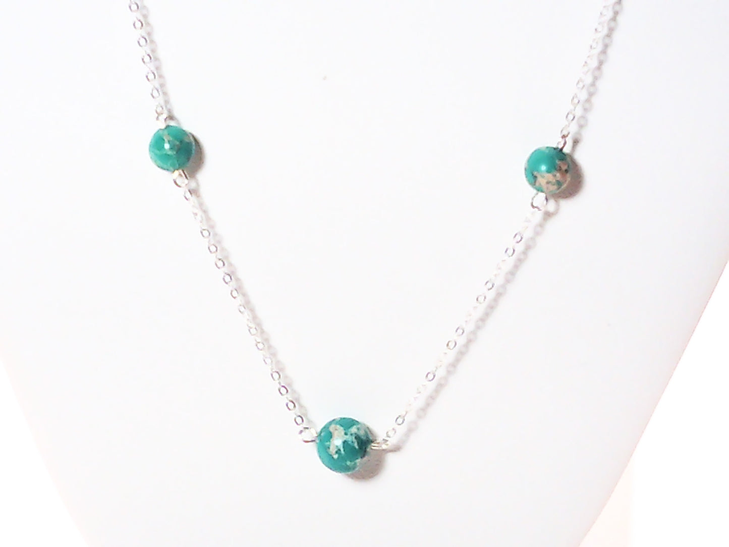 Genuine turquoise and Kambra jasper stone necklace made with sterling silver chain 36 inches. - Providence silver gold jewelry usa