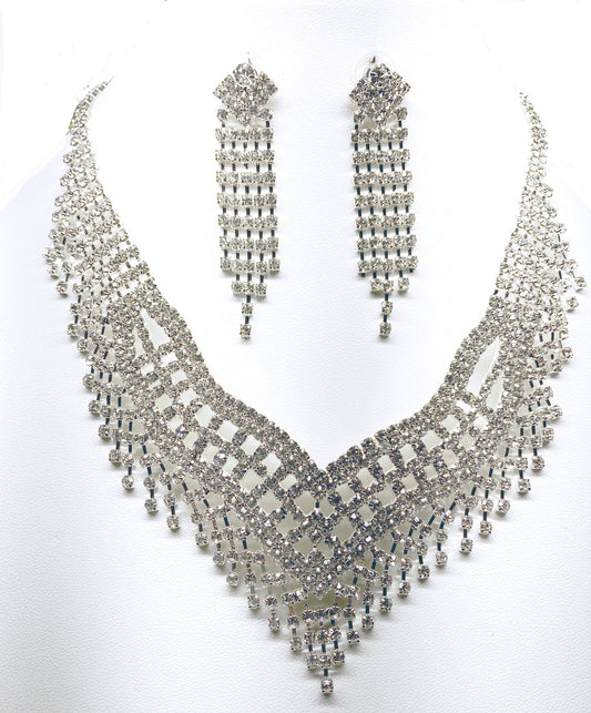 Rhinestone v neck with waterfall rhinestone earrings - Providence silver gold jewelry usa