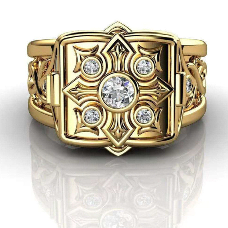 Unique Cross Open Cap Cuffic ring Small Secret Pattern Copper Rings - Providence silver gold jewelry usa