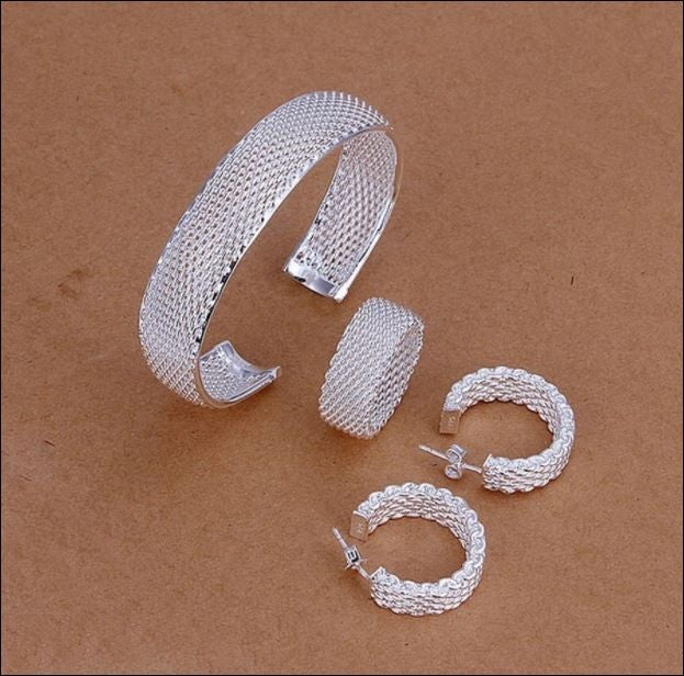 3 pcs. Handcrafted mesh bracelet-earring-ring gift set - Providence silver gold jewelry usa