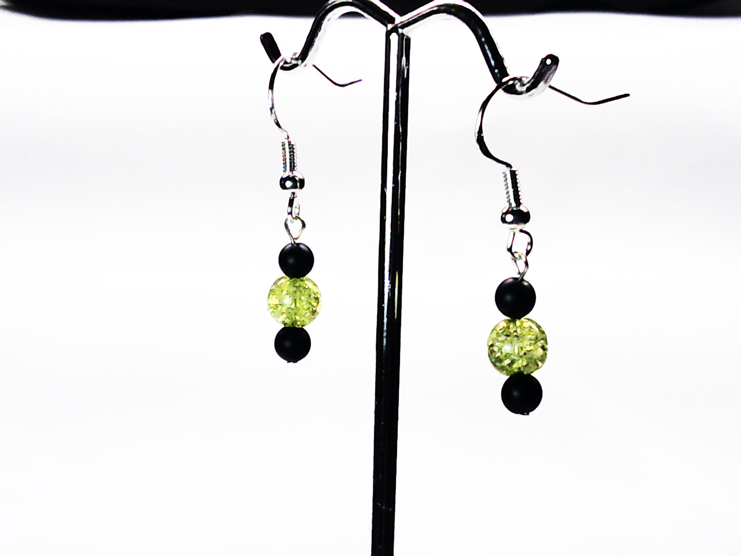 Onyx and crackle glass 925 earring - Providence silver gold jewelry usa