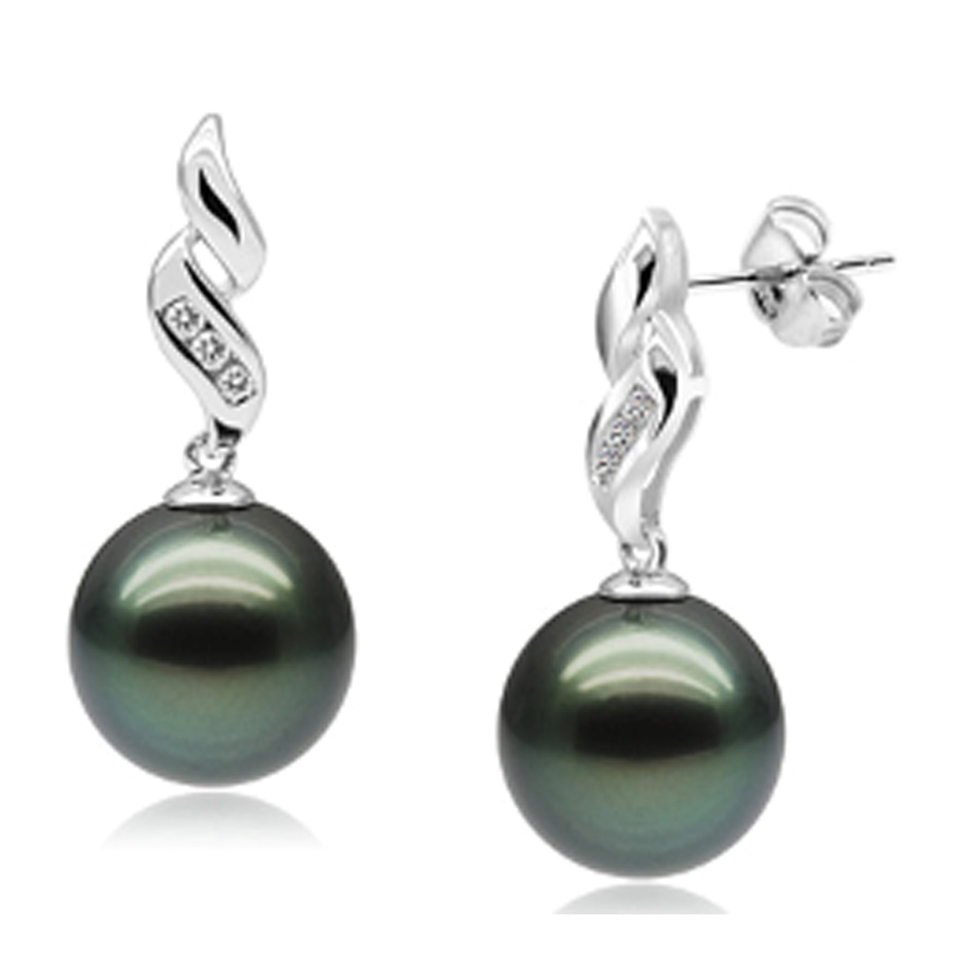 Tahitian Black Pearl Earring 14K white gold - Providence silver gold jewelry usa
