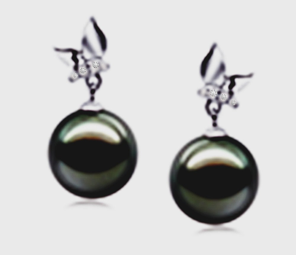 Tahitian pearl and diamond 14K gold earring - Providence silver gold jewelry usa