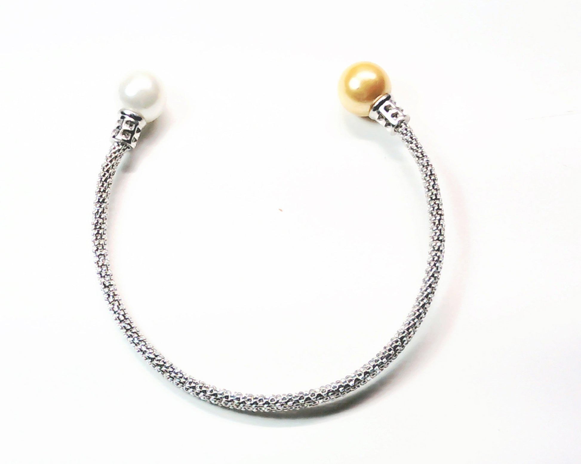 real peal and silver handmade mesh bracelet - Providence silver gold jewelry usa