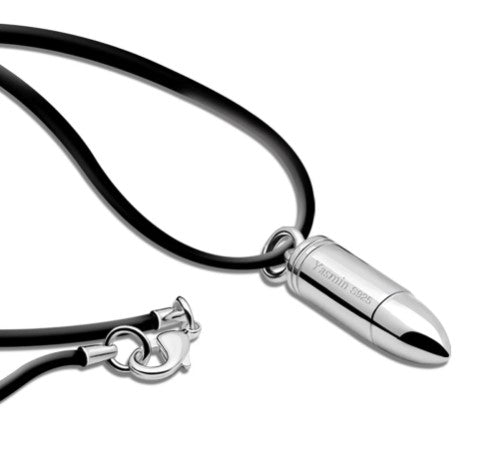Unisex 17 inch leather necklace with 100% 925 silver bullet pendant - Providence silver gold jewelry usa