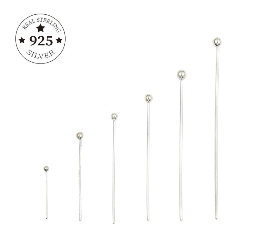 925 Sterling Silver Findings Head Ball Pins in sizes 15 20 25 30 35 50 mm for jewelry making - Providence silver gold jewelry usa