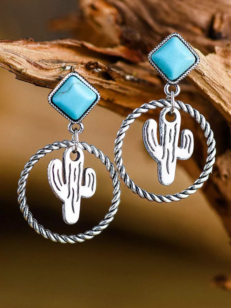 Chrysanthemum Blue Turquoise Earrings Boho Retro Style Earrings Women's Earrings - Providence silver gold jewelry usa