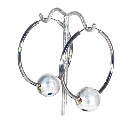 Sterling Silver Large Hoop Earrings w/Ball - Providence silver gold jewelry usa