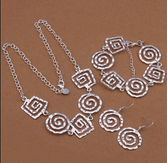 Sterling silver Finished 3 pcs scroll necklace earring and bracelet set - Providence silver gold jewelry usa