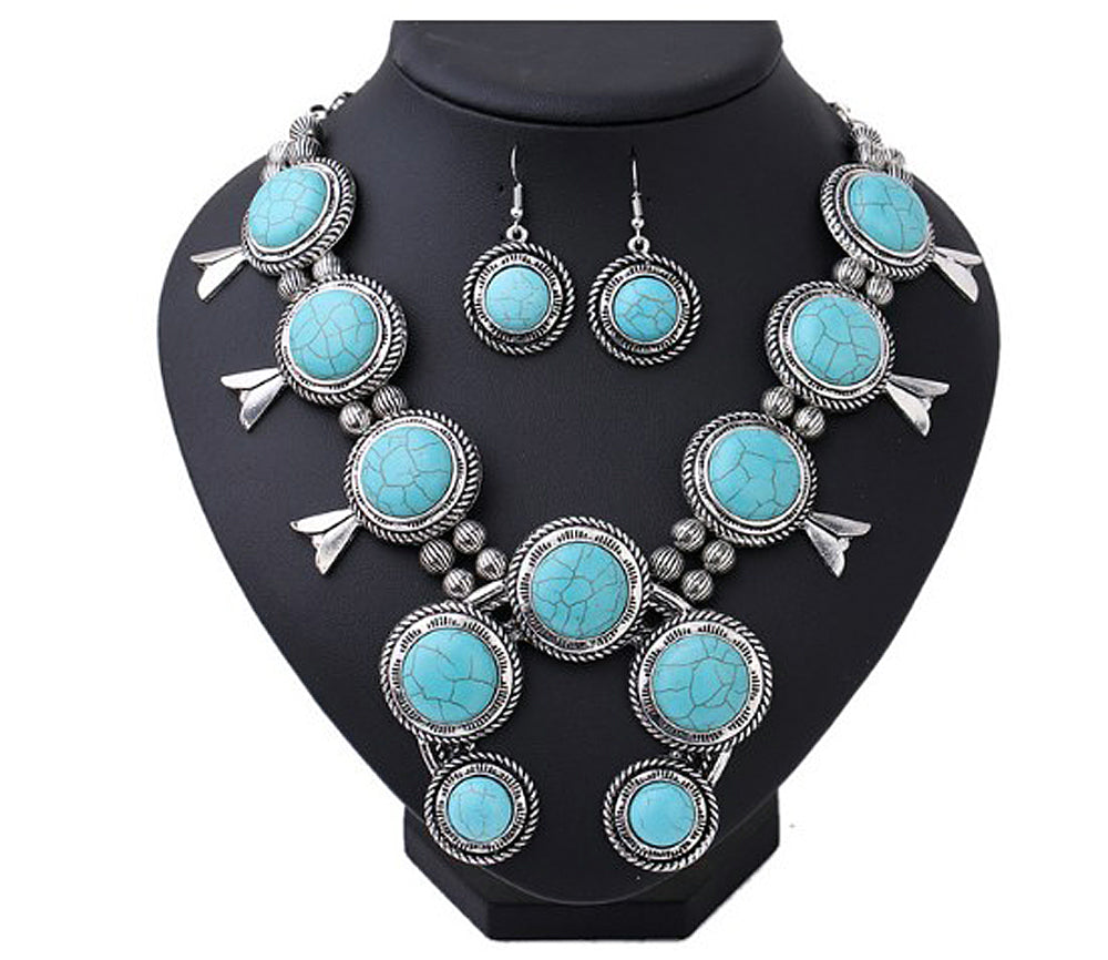 Squash Blossom original look Neck and earring set - Providence silver gold jewelry usa