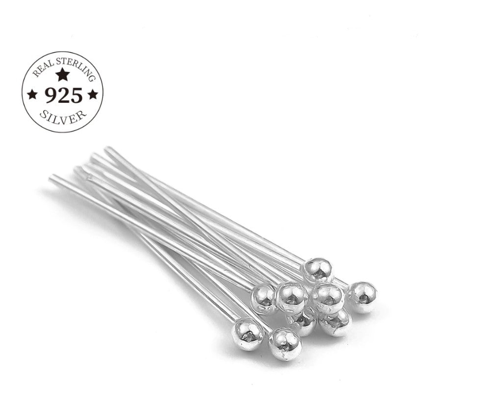 925 Sterling Silver Findings Head Ball Pins in sizes 15 20 25 30 35 50 mm for jewelry making - Providence silver gold jewelry usa