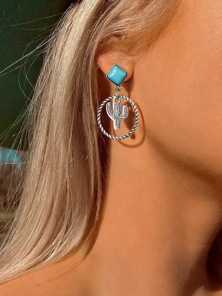 Chrysanthemum Blue Turquoise Earrings Boho Retro Style Earrings Women's Earrings - Providence silver gold jewelry usa
