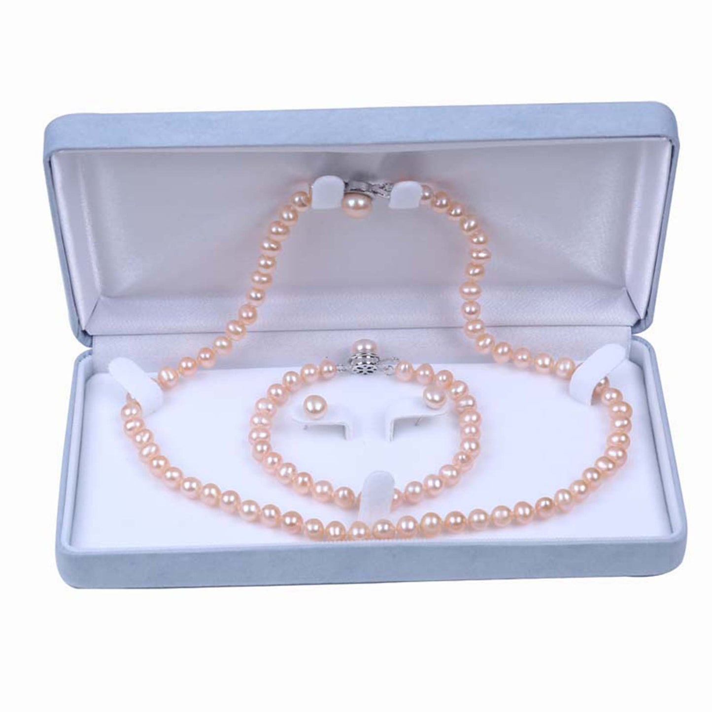 Excellent quality 3 piece freshwater pearl set in elegant gift box - Providence silver gold jewelry usa