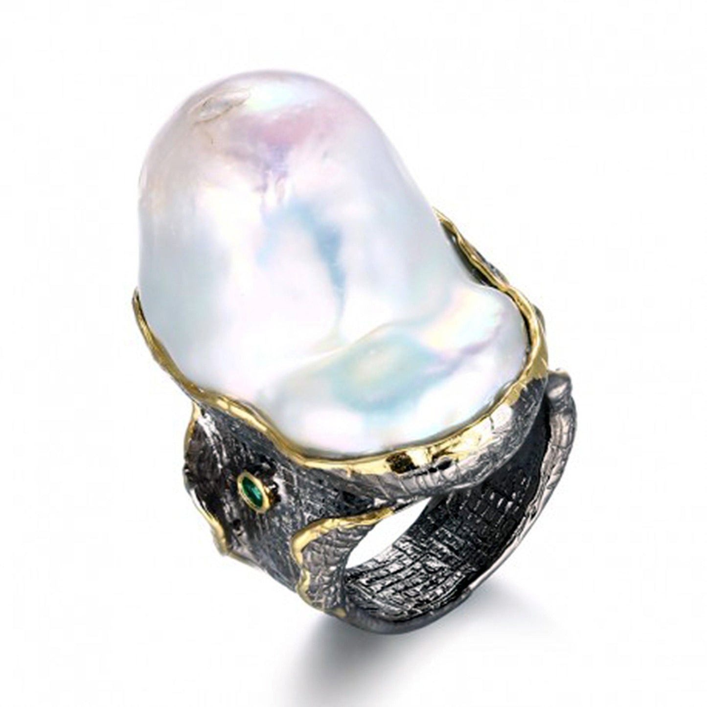 Baroque Pearl ring in sterling silver and gold overlay accents with gemstones - Providence silver gold jewelry usa